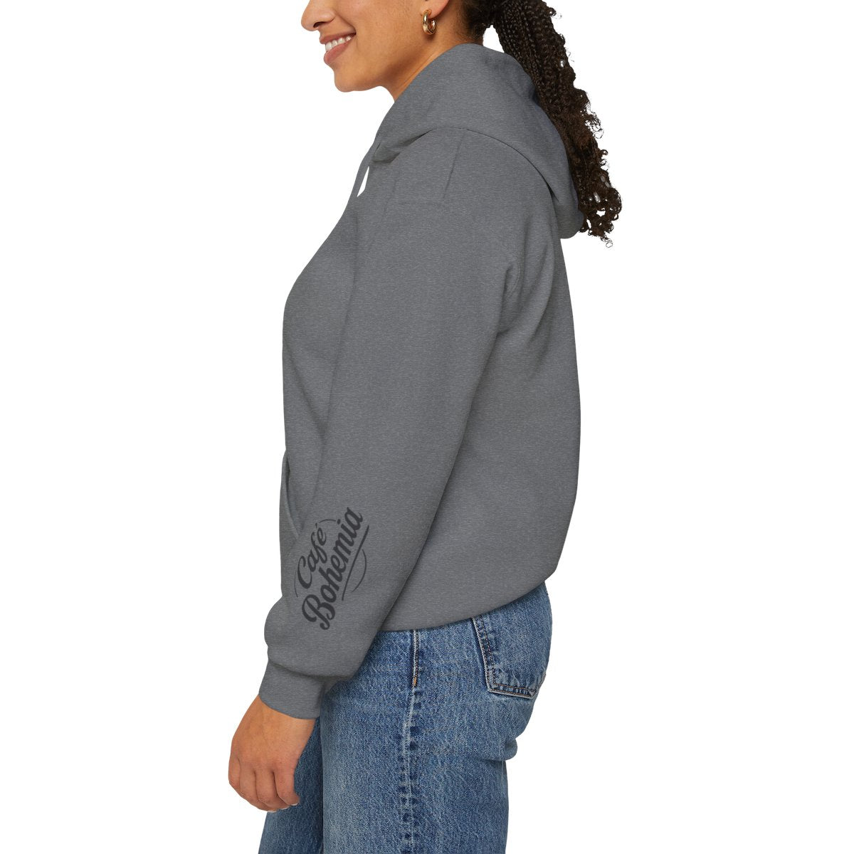 Cozy Bohemia Grey Hoodie with Sleeve Design