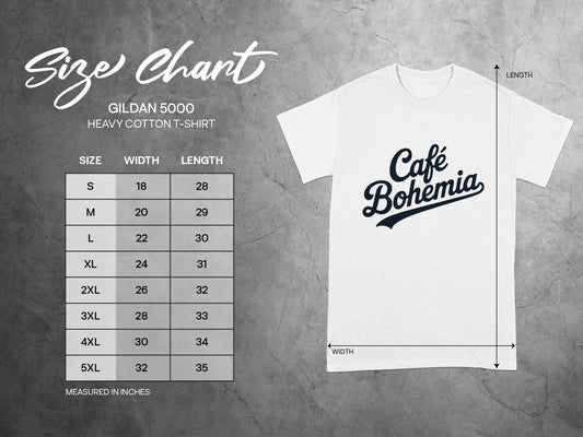 Café Bohemia Graphic Print T-Shirt Size Chart product
