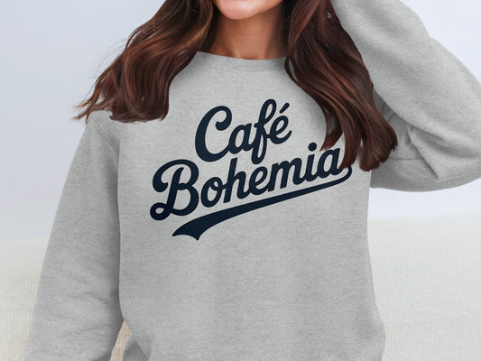 Café Bohemia lettering on grey sweatshirt product type