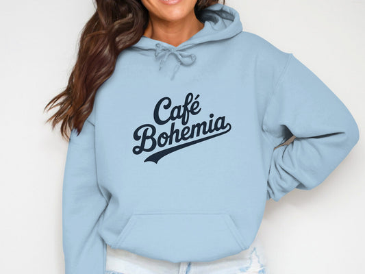 Café Bohemia text printed blue hoodie product