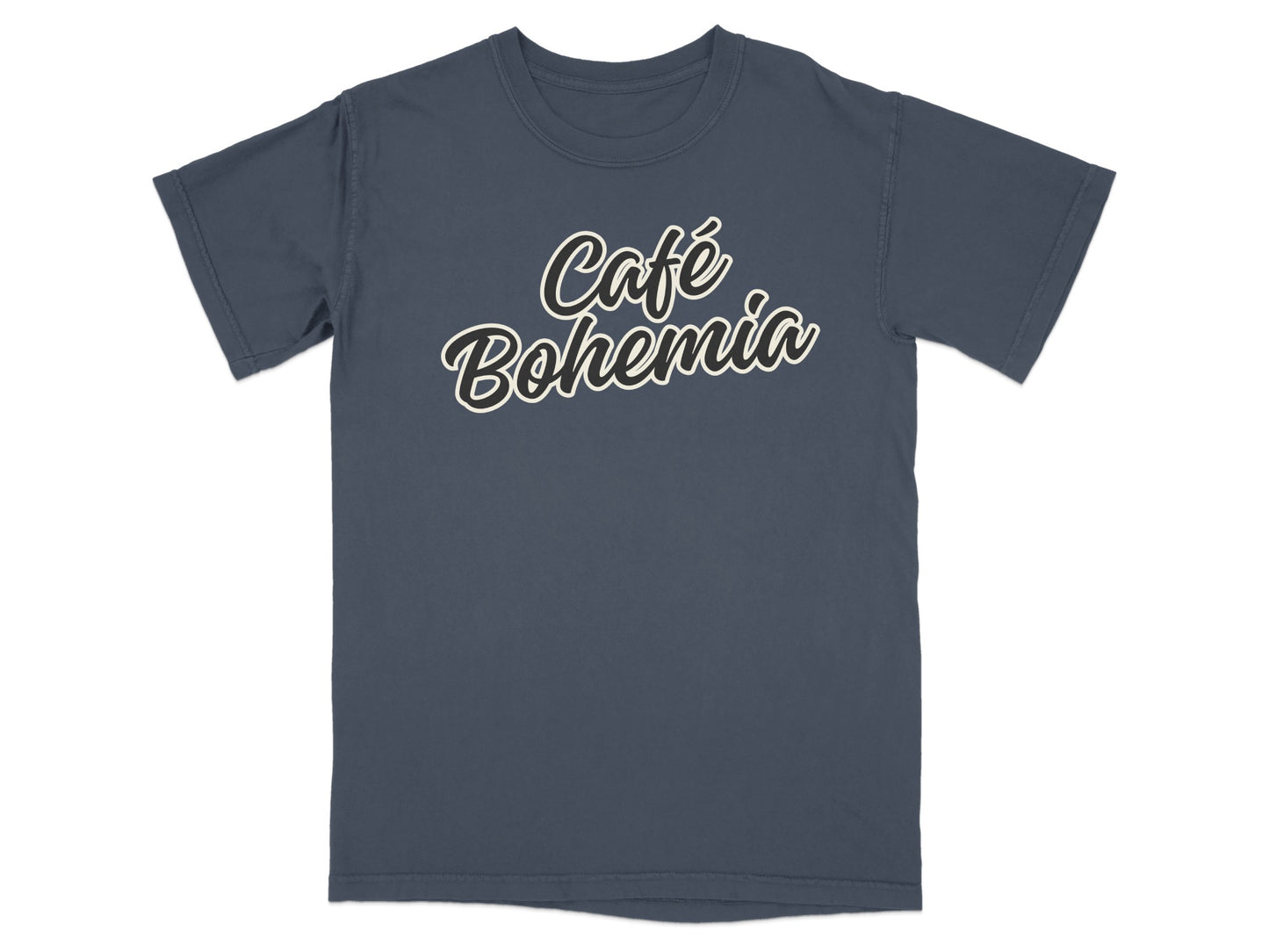 Café Bohemia Script Lettering Slate Blue T-shirt product type